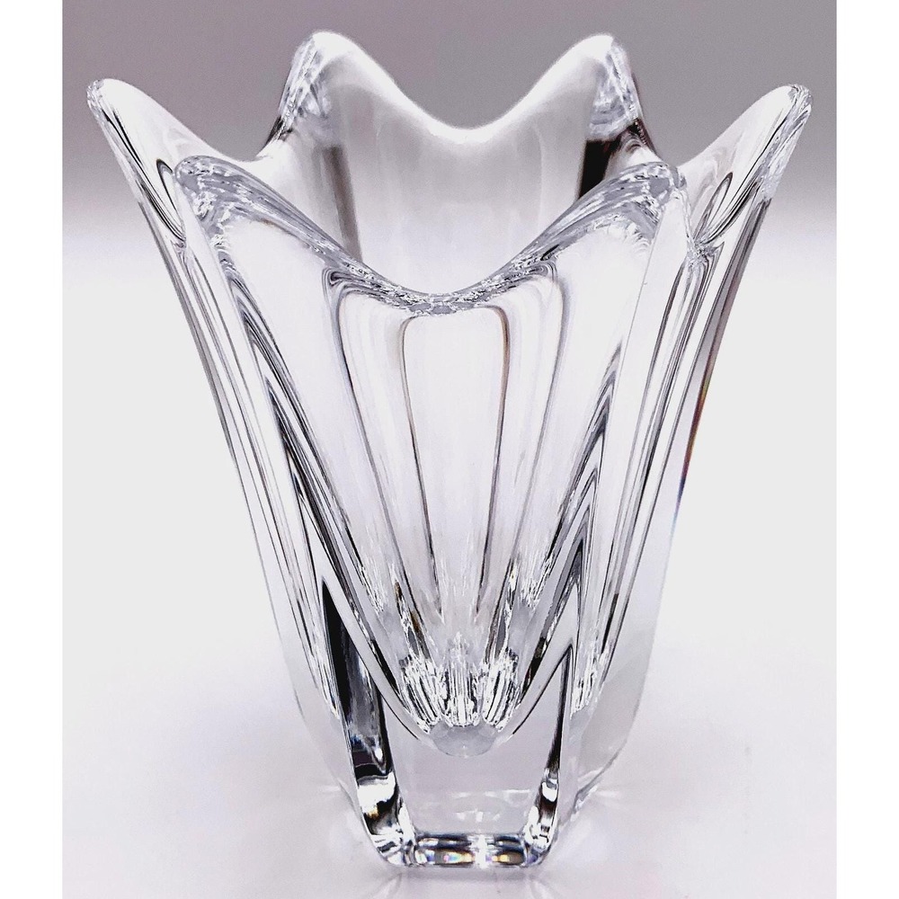 Orrefors Sweden Heavy Crystal 6" Glass Petal Vase Stunning Nouveau Form, Signed